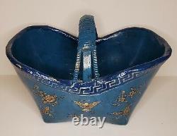 Vintage One of a Kind Lacquered Basket Hand Crafted with Gold Butterfly Design