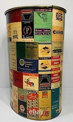 Vintage Pearl-Wick Mid-Century Metal Trash Can with Matchbox Collage One Of A Kind