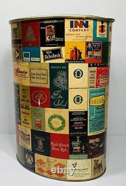 Vintage Pearl-Wick Mid-Century Metal Trash Can with Matchbox Collage One Of A Kind