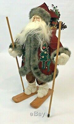 Vintage Santa Figure Artist Linda Cowell Skiing Christmas Handmade One of Kind