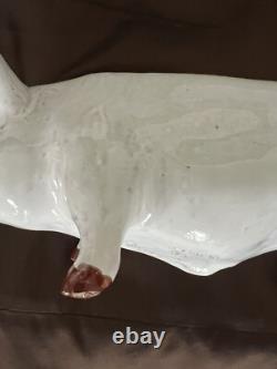 Vintage Very Rare & One of a Kind Large Pig Glazed Figurine from Bavent, France