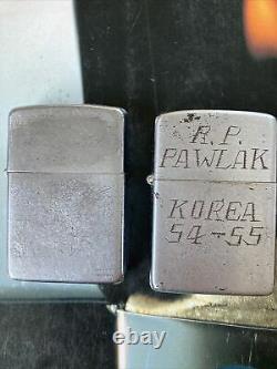 Vintage Zippo Lot 2 Korea Engraved Personalized RARE Look! One Of A Kind Bundle