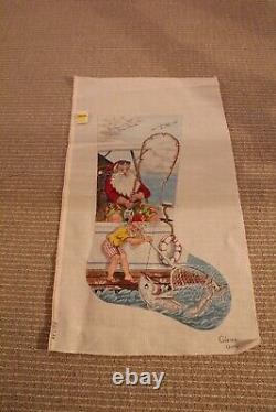 Vtg. Handpainted One of a Kind Needlepoint Christmas Stocking