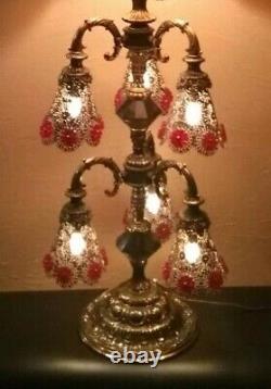 Vtg Hollywood Regency Six Arm Light Brass Table Lamp ONE OF A KIND