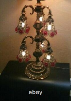 Vtg Hollywood Regency Six Arm Light Brass Table Lamp ONE OF A KIND