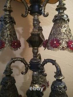 Vtg Hollywood Regency Six Arm Light Brass Table Lamp ONE OF A KIND