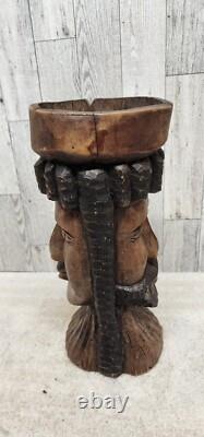 Vtg One Of A Kind! 2 Sided Hand Carved Wooden Sculpture Cool? Unusual