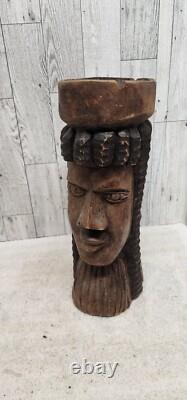 Vtg One Of A Kind! 2 Sided Hand Carved Wooden Sculpture Cool? Unusual