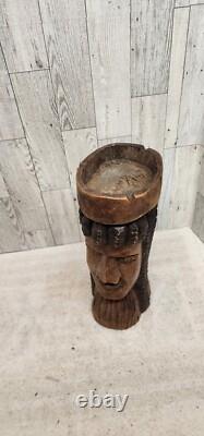 Vtg One Of A Kind! 2 Sided Hand Carved Wooden Sculpture Cool? Unusual