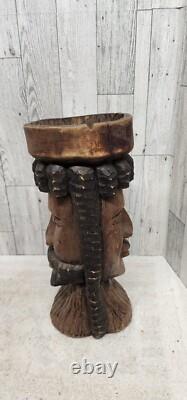 Vtg One Of A Kind! 2 Sided Hand Carved Wooden Sculpture Cool? Unusual