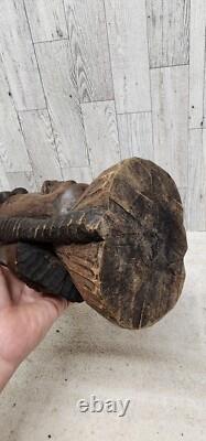 Vtg One Of A Kind! 2 Sided Hand Carved Wooden Sculpture Cool? Unusual