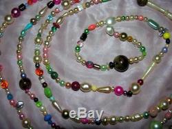 Vtg One-of-a-kind Folk Art Xmas Tree Garland 1950's Necklace Beads, 11.5 Ft