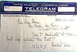 WOODROW WILSON ONE-OF-A-KIND ORIGINAL 1915 TELEGRAM WithCOA & ORIGINAL ENVELOPE