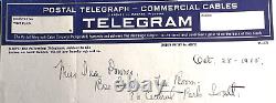 WOODROW WILSON ONE-OF-A-KIND ORIGINAL 1915 TELEGRAM WithCOA & ORIGINAL ENVELOPE