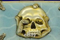 WOW! One of a kind Sterling silver&enamel Masonic Skull&Snake cigarette case