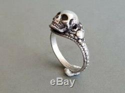 WOW! RARE ONE OF A KIND ANTIQUE vintage German MEMENTO MORI SKULL SILVER RING