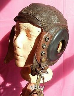 WWII AAF Leather A11 Flying Helmet, Rigger Modified! One of a Kind