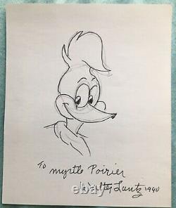 Walter Lantz HAND SIGNED Woody Woodpecker DRAWING ONE OF A KIND RARE WithCOA 1990