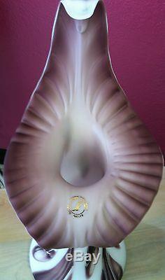 White & Purple Ruffled Hand Blown Glass Vase by Essie Zareh One of A Kind