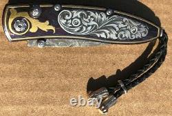 William Henry Knife B05 One Of A Kind 18K Gold Hand Engraved Silver Retail $6000