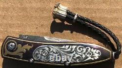 William Henry Knife B05 One Of A Kind 18K Gold Hand Engraved Silver Retail $6000