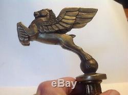 Winged Pegasus Hood Ornament On Bronze Base- Pure Art Deco-one Of A Kind