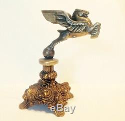 Winged Pegasus Hood Ornament On Bronze Base- Pure Art Deco-one Of A Kind