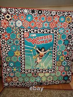 Wonder Woman handmade quilt, 70 x 75, Superhero Quilt, One of a Kind