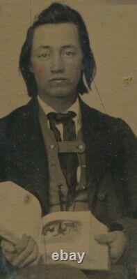 1850 Rare De Kind Image Amérindien Vêtements Civils Plumes Boucles D'oreilles