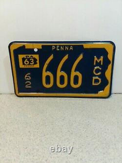 1962-1963 Pennsylvania Motorcycle Dealer License Plate # 666 Nice One Of A Kind