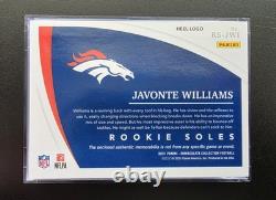 2021 Javonte Williams 1/1 RC Panini Immaculate logo de talon Nike patch recrue semelles