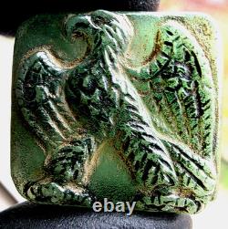 300 av. J.-C. Anneau hololithe romain antique authentique en pierre précieuse gravée représentant un aigle
