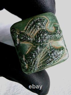 300 av. J.-C. Anneau hololithe romain antique authentique en pierre précieuse gravée représentant un aigle