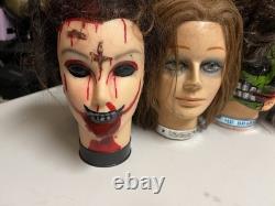 9 têtes de mannequins personnalisées et effrayantes faites à la main / peintes VTG, personnalisées et uniques.