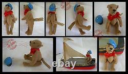 ARTISTE MINIATURE TEDDY marin + son bateau ROOSEVELT BEAR CO 1986 Cathy Peterson
