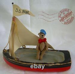 ARTISTE MINIATURE TEDDY marin + son bateau ROOSEVELT BEAR CO 1986 Cathy Peterson