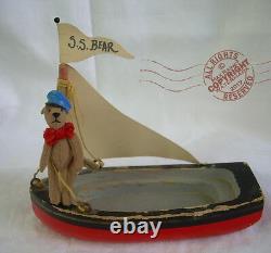 ARTISTE MINIATURE TEDDY marin + son bateau ROOSEVELT BEAR CO 1986 Cathy Peterson