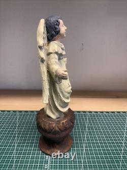 Angel en bois sculpté et peint vintage 14 sur piédestal, pièce unique, LIVRAISON GRATUITE