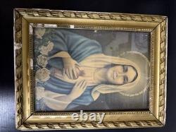 Antique Unique Madonna des Larmes Encadrée 17X13