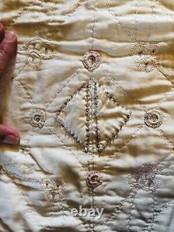 Antique Victorian 1800 Quilt Perlé Cousu À La Main Applicate Laine One Of A Kind