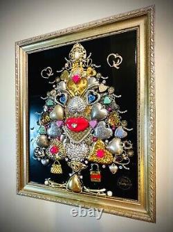 Arbre de Noël, Collection de Cœurs, Bijoux Encadrés Art One Of A Kind, Cadeau Unique