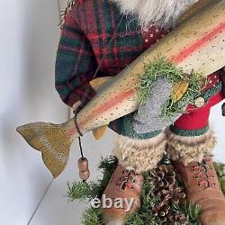 Art Vintage de Pêcheur Santa par AL KIDWELL, Pièce Unique Signée, Fantaisiste