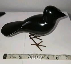 Art vintage BENARD NKANJO Famille d’oiseaux en serpentine et fer Sculptures signées