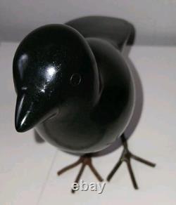 Art vintage BENARD NKANJO Famille d’oiseaux en serpentine et fer Sculptures signées
