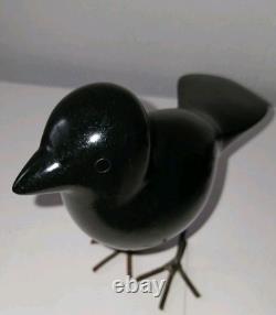 Art vintage BENARD NKANJO Famille d’oiseaux en serpentine et fer Sculptures signées