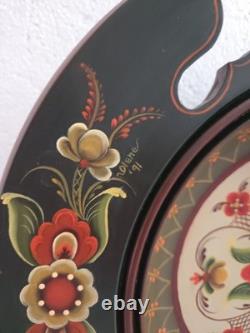 Assiette / bol en bois ROSEMALING norvégien peint à la main, pièce unique, 14 po de diamètre