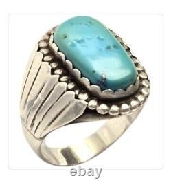 BAGUE EN ARGENT STERLING VINTAGE NAVAJO MORINCI TURQUOISE UNIQUE EN SON GENRE TAILLE 10