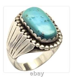 BAGUE EN ARGENT STERLING VINTAGE NAVAJO MORINCI TURQUOISE UNIQUE EN SON GENRE TAILLE 10