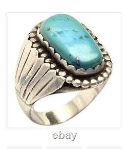 BAGUE EN ARGENT STERLING VINTAGE NAVAJO MORINCI TURQUOISE UNIQUE EN SON GENRE TAILLE 10