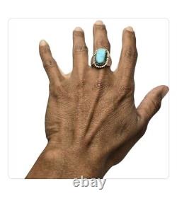 BAGUE EN ARGENT STERLING VINTAGE NAVAJO MORINCI TURQUOISE UNIQUE EN SON GENRE TAILLE 10
